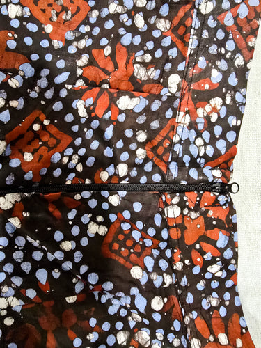 African-inspired thick cotton shorts in red, blue, white, and black pattern