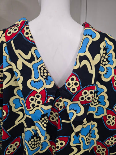 Midnight Bloom Ankara Maxi Dress – Floral African Print Dress with Bell Sleeves & Deep Halter Back