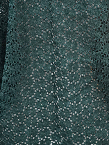 Emerald Elegance Lace Shift Dress – Embroidered V-Neck Midi Dress