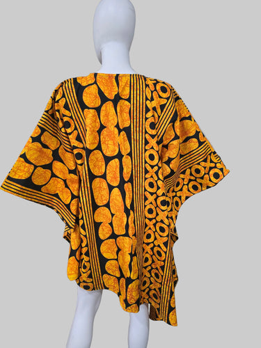 Golden Ember Ankara Kaftan Top – Asymmetrical African Print Tunic