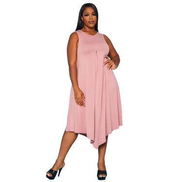 Plus Size Blush Pink Handkerchief Midi Dress – Sleeveless Flowy Dress