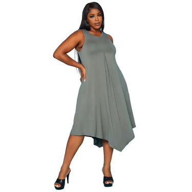 Plus Size Blush Pink Handkerchief Midi Dress – Sleeveless Flowy Dress
