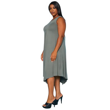 Plus Size Blush Pink Handkerchief Midi Dress – Sleeveless Flowy Dress