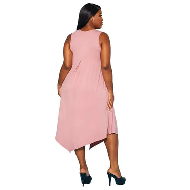 Plus Size Blush Pink Handkerchief Midi Dress – Sleeveless Flowy Dress