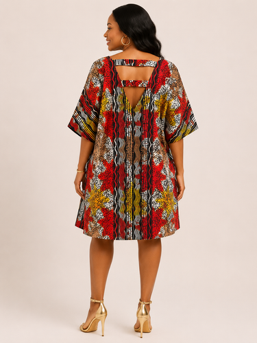 Sunset Rhythm Ankara Swing Dress – Multicolor V-Neck Mini Dress