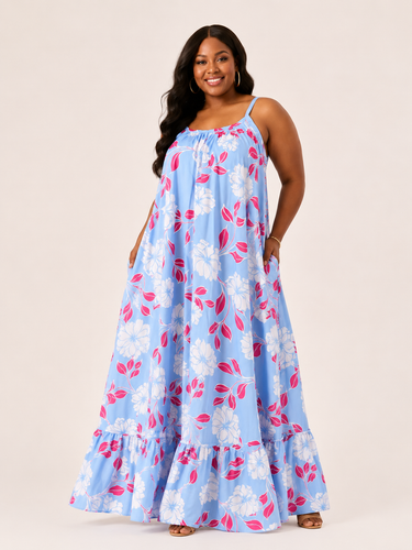 Sky Blossom Floral Maxi Dress – Plus Size Flowy Sundress