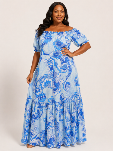 Azure Breeze Off-Shoulder Maxi Dress – Elegant Boho Flow Dress