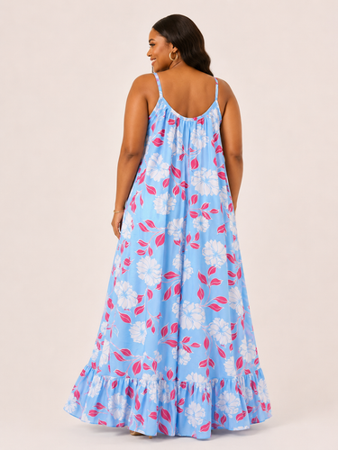 Sky Blossom Floral Maxi Dress – Plus Size Flowy Sundress