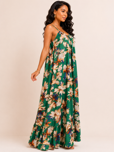 Green Floral Maxi Dress – Lightweight Sleeveless Ankara Summer Dress