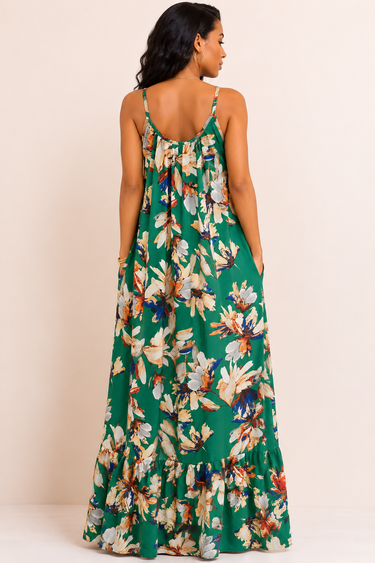 Green Floral Maxi Dress – Lightweight Sleeveless Ankara Summer Dress
