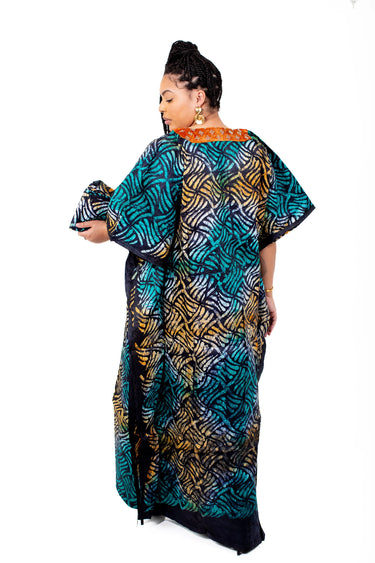 Handmade African boubou with traditional Adire prints