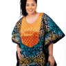 Two neckline styles of Adire Boubou kaftans for women