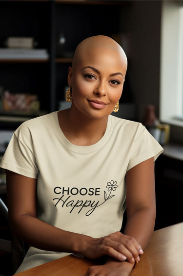 Positive message t-shirt styled casually indoors