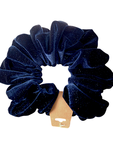 Navy blue shimmer velvet scrunchie for women