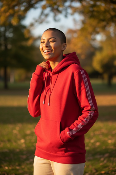 Smooth Visage Handmade Red Hoodie Sweatshirt with African Tie-Dye (Adire) Accents