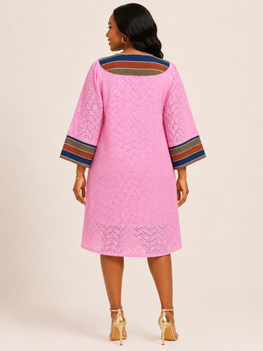 Blush Elegance Lace & Aso-Oke Dress – Women's Pink Embroidered Midi Dress