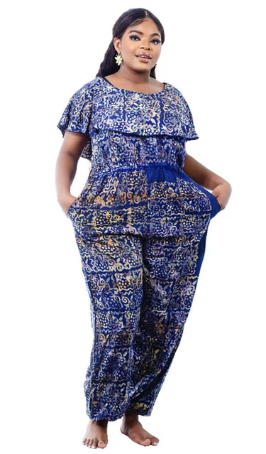 Purple Ankara Jumpsuit -Close-up of authentic Adire tie-dye pattern on jumpsuit fabric