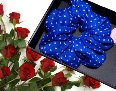 Smooth Visage royal blue polka dot scrunchie