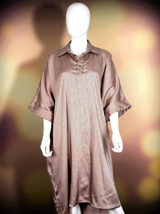  Rose gold striped silk gown with collar 