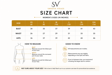 Size chart for women's clothing by Smooth Visage on a white background