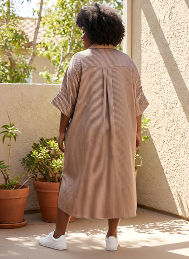 Elegant Striped English Silk Shirt Dress by Smooth Visage