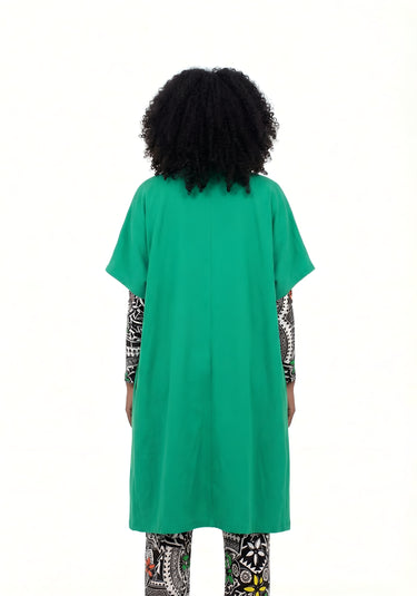 Bold Ankara 3-Piece Set – Turtleneck Top, High-Waisted Pants & Green Crepe Kimono | Smooth Visage