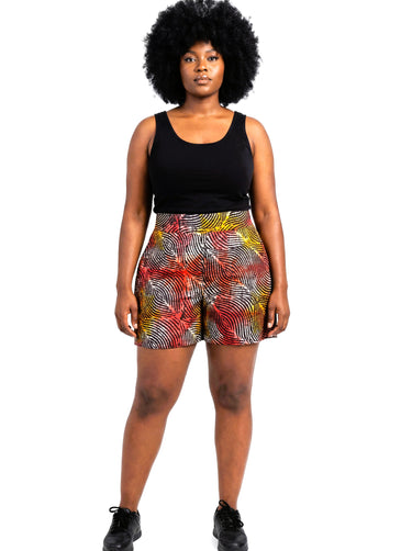 Bold Adire High-Waist Free Bump Shorts | Handmade African Print Shorts