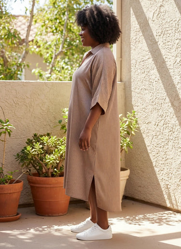 Elegant Striped English Silk Shirt Dress by Smooth Visage