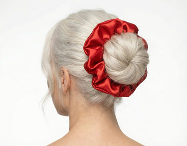 Oversized Jumbo XXL Red Satin Scrunchie – Luxurious Hair Tie for All Hair Types