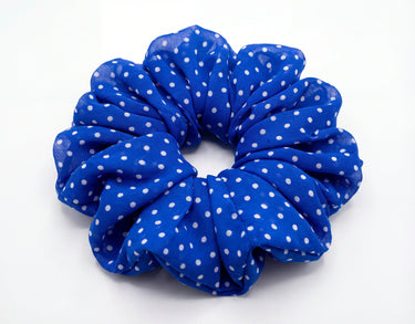 Royal Blue Polka Dot Satin Scrunchie – Mini, Large & XXL | Smooth Visage