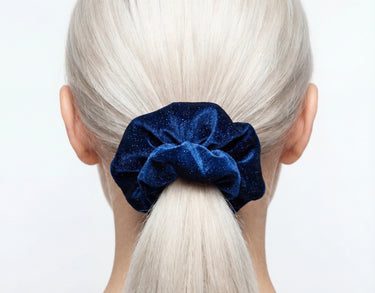 Navy Blue Shimmery Stretch Velvet Scrunchie – Smooth Visage Hair Accessories