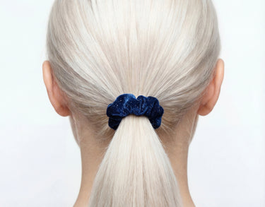 Navy Blue Shimmery Stretch Velvet Scrunchie – Smooth Visage Hair Accessories