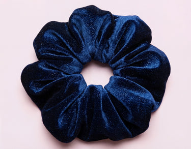 Navy Blue Shimmery Stretch Velvet Scrunchie – Smooth Visage Hair Accessories