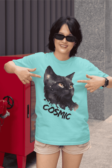 Cosmic Cat Graphic Tee – Galaxy-Inspired Astronaut Cat Shirt for Women