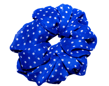 Royal Blue Polka Dot Satin Scrunchie – Mini, Large & XXL | Smooth Visage