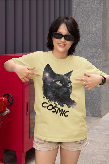 Cosmic Cat Graphic Tee – Galaxy-Inspired Astronaut Cat Shirt for Women