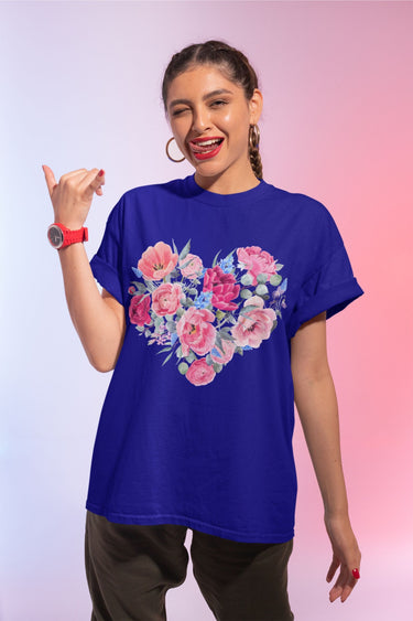 Floral Heart T-Shirt – Romantic Flower Bouquet Tee for Women
