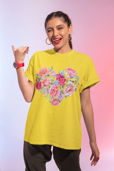 Floral Heart T-Shirt – Romantic Flower Bouquet Tee for Women
