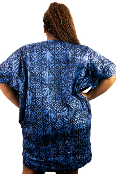 Adire Free Bump Kaftan Dress Handmade African Print with Gold Rhines Smooth Visage Adire Free Bump Kaftan Dress Handmade African Print with Gold Rhines Smooth Visage