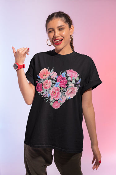 Floral Heart T-Shirt – Romantic Flower Bouquet Tee for Women