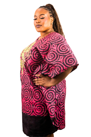 Mini Adire Kaftan with Gold Rhinestone Embellishment | Handmade African Print Top