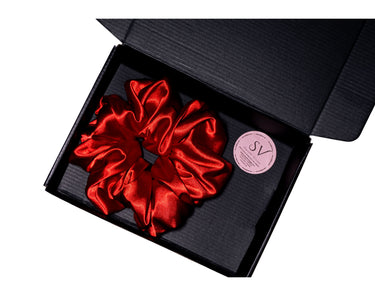 Oversized Jumbo XXL Red Satin Scrunchie – Luxurious Hair Tie for All Hair Types
