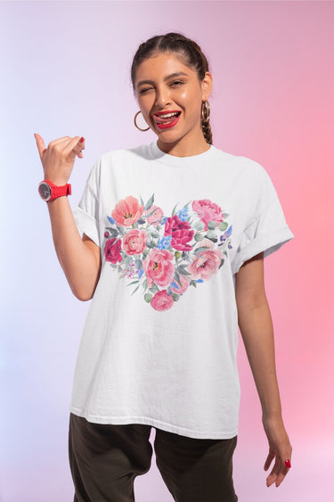 Floral Heart T-Shirt – Romantic Flower Bouquet Tee for Women