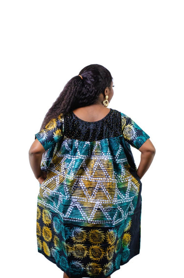 ARIYO Adire African Print Tie - Dye Mini Gown for Women - Smooth Visage