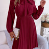 Autumn and winter temperament tie waist long sleeve pleated skirt - Smooth Visage