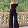 Black Off - Shoulder Jumpsuit for Women – Elegant Wide - Leg Evening Romper - Smooth Visage
