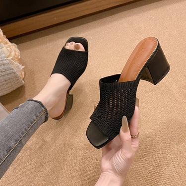 Block Heel Knit Sandals - Smooth Visage