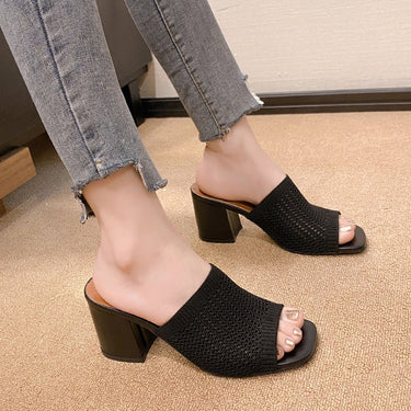 Block Heel Knit Sandals - Smooth Visage