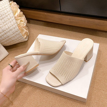 Block Heel Knit Sandals - Smooth Visage