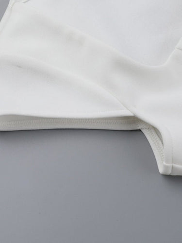 Chic White Structured Mini Dress – Square Neck Elegant Fit & Flare - Smooth Visage